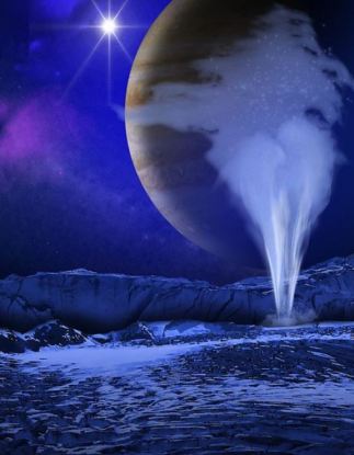 Europa's geysers with Jupiter watching. (NASA)